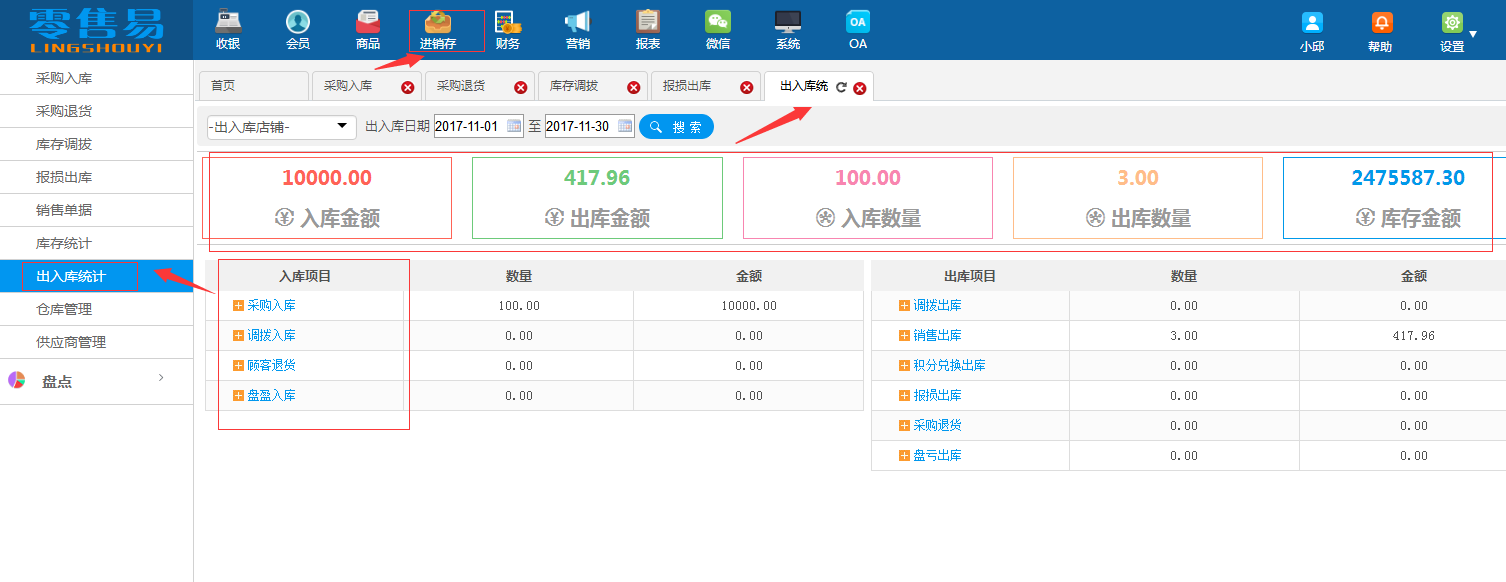 新零售易软件出入库统计界面更新