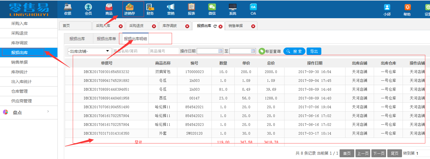 报损出库明细